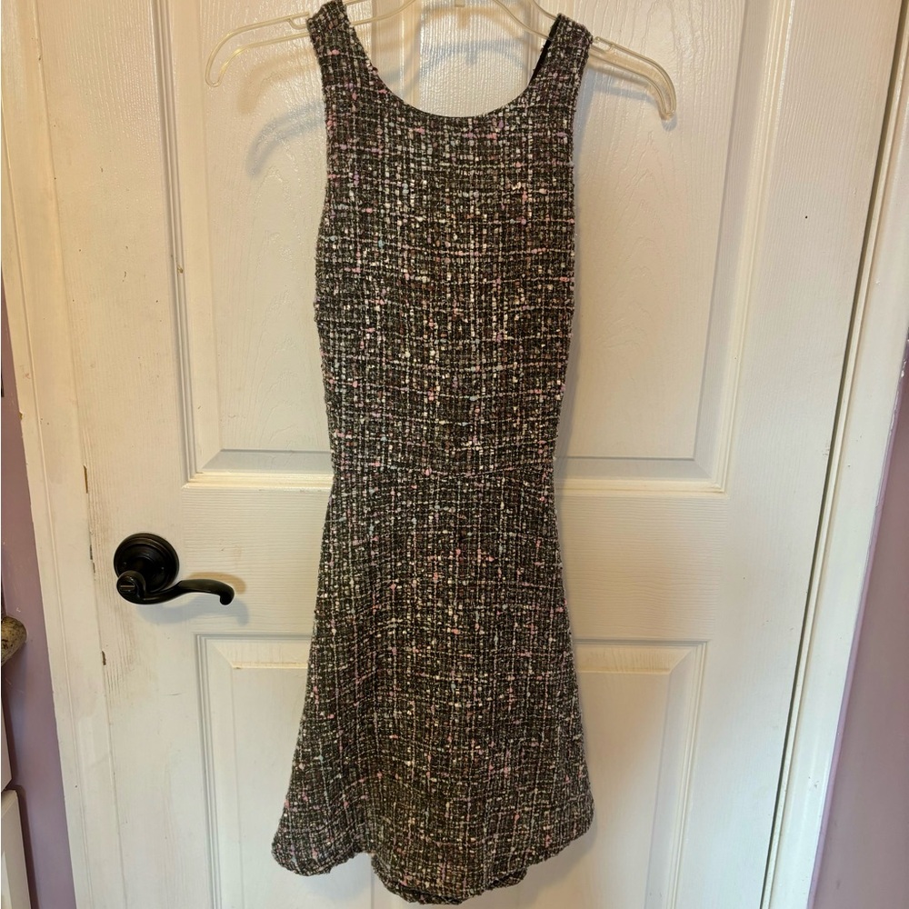 Sleeveless Tweed Dress - Black and Pink